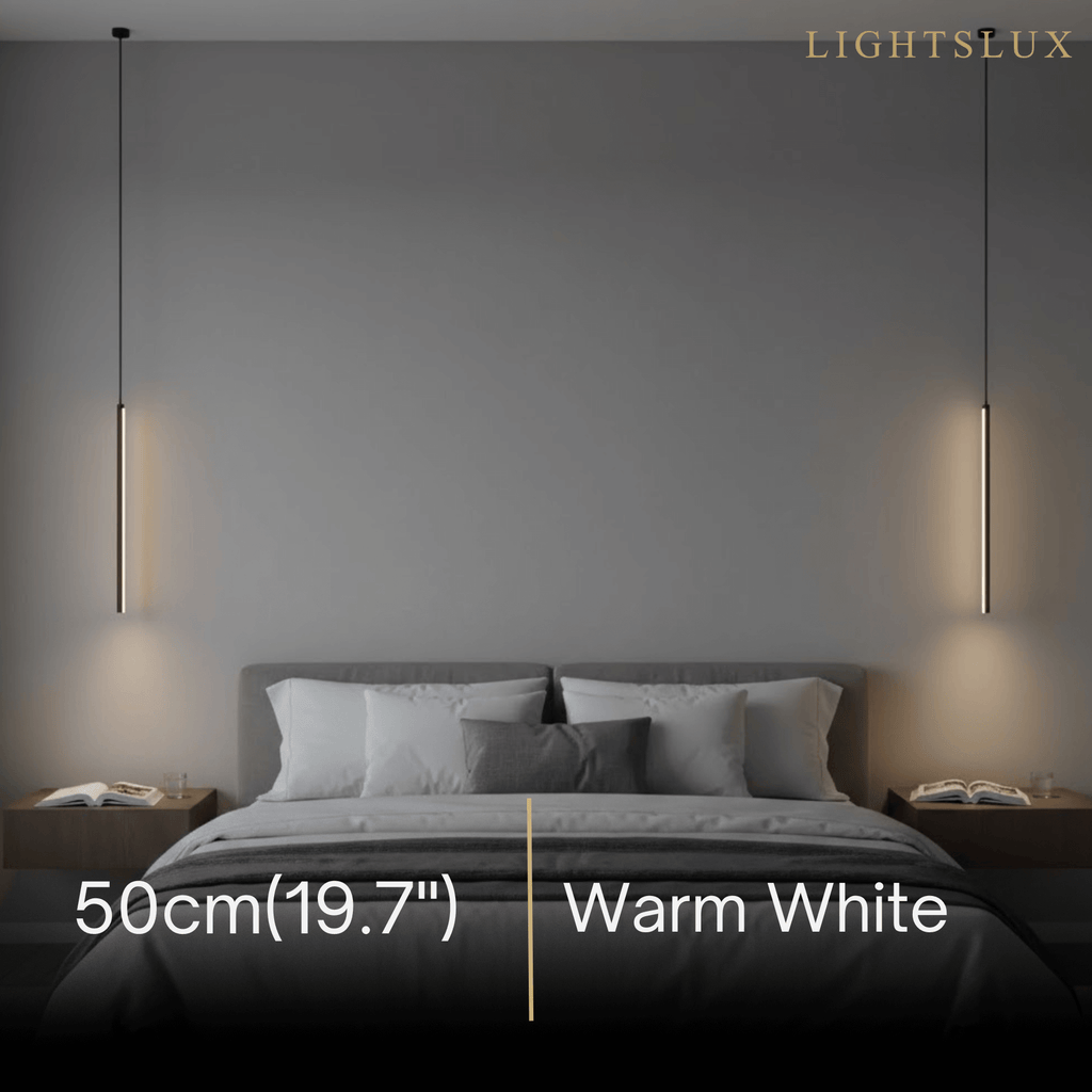 Minimalist Linear Pendant Light Black Metal Lamp for Bedroom - Flindria