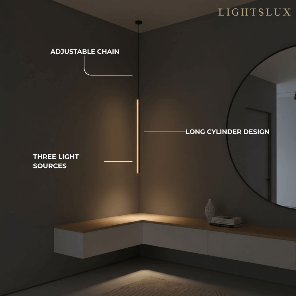 Minimalist Linear Pendant Light Black Metal Lamp for Bedroom - Flindria