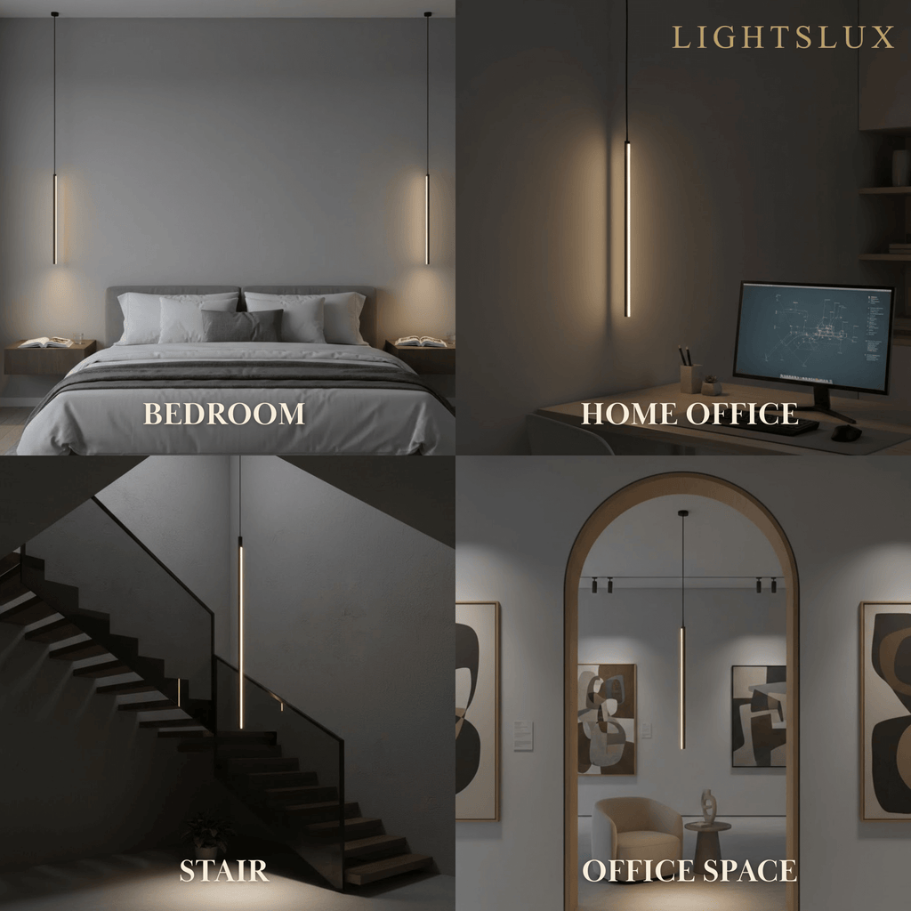 Minimalist Linear Pendant Light Black Metal Lamp for Bedroom - Flindria