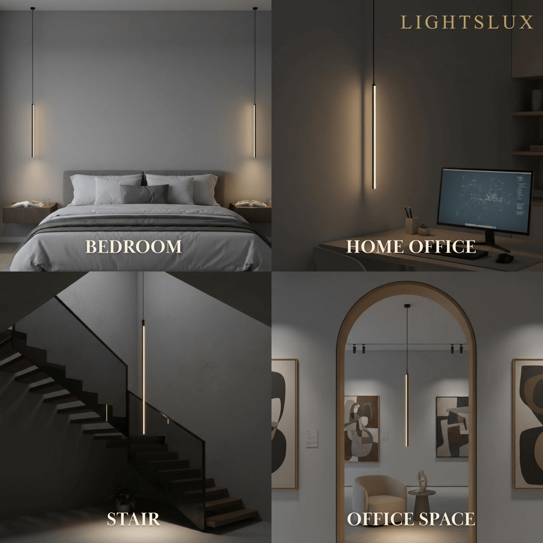 Minimalist Linear Pendant Light Black Metal Lamp for Bedroom - Flindria