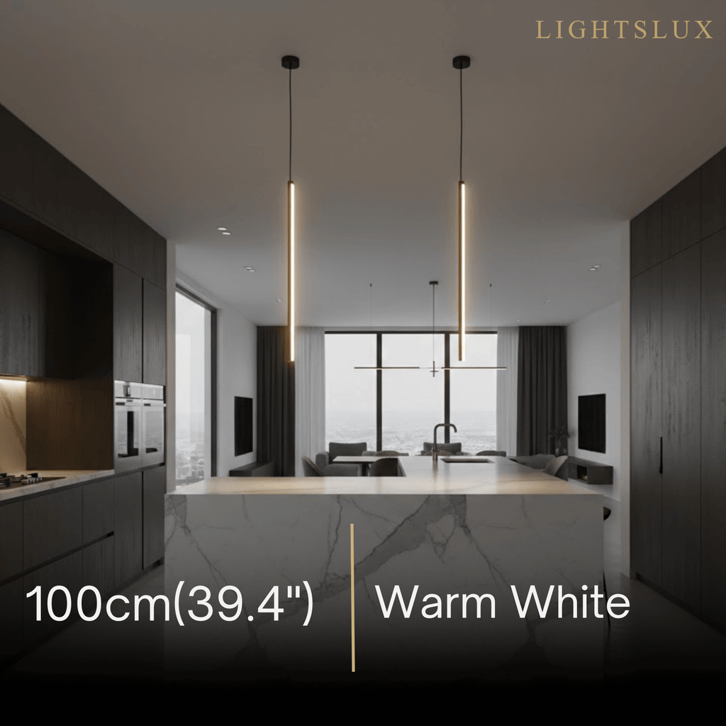 Minimalist Linear Pendant Light Black Metal Lamp for Bedroom - Flindria