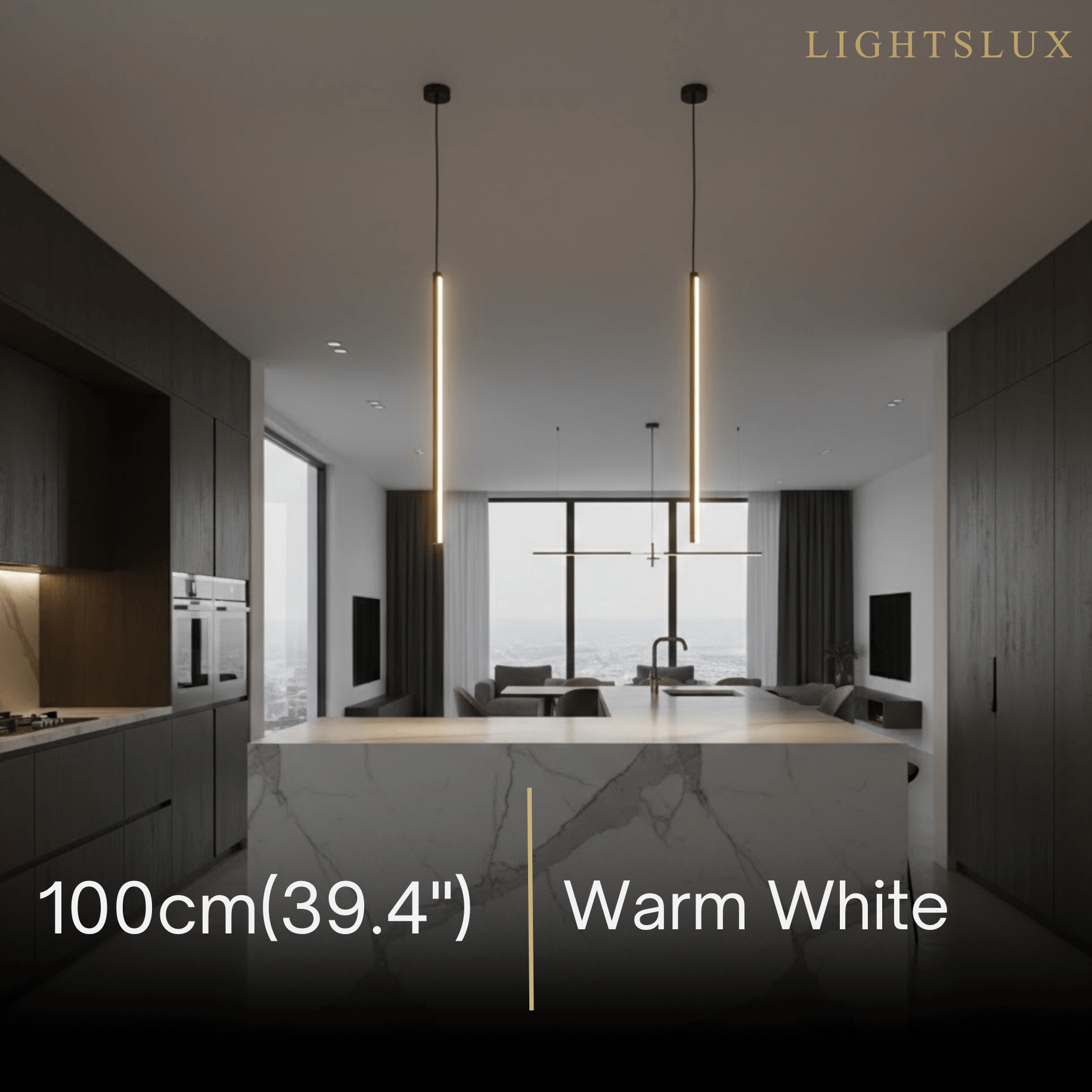 Minimalist Linear Pendant Light Black Metal Lamp for Bedroom - Flindria