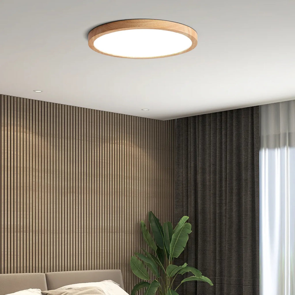 Wabi-sabi Modern Round Dimmable Ceiling Light – Wood/Acrylic for Living Room - Flindria