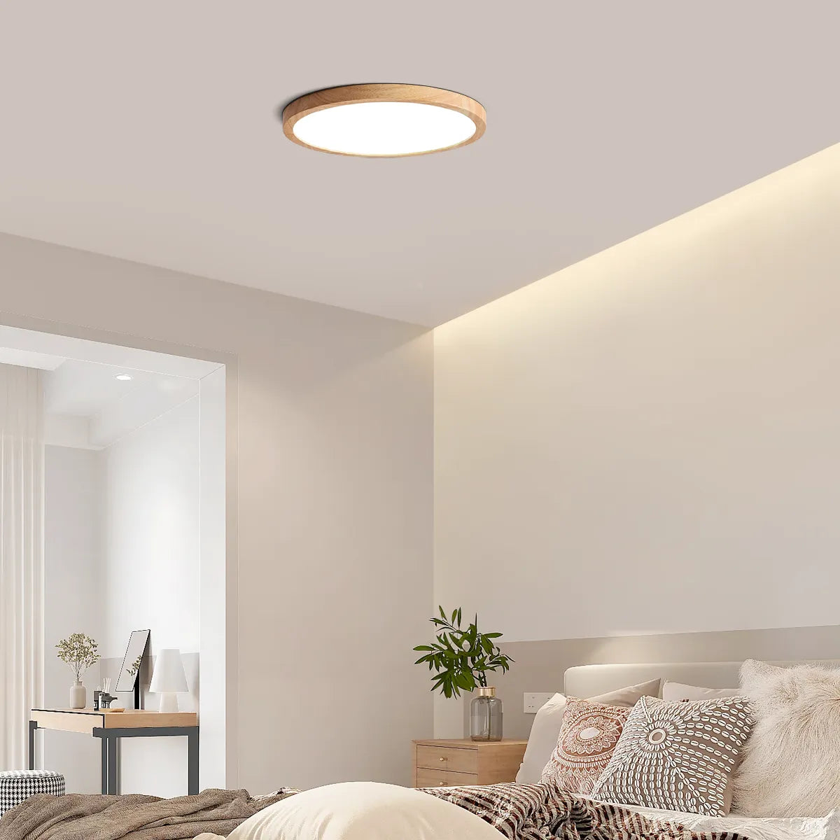 Wabi-sabi Modern Round Dimmable Ceiling Light – Wood/Acrylic for Living Room - Flindria