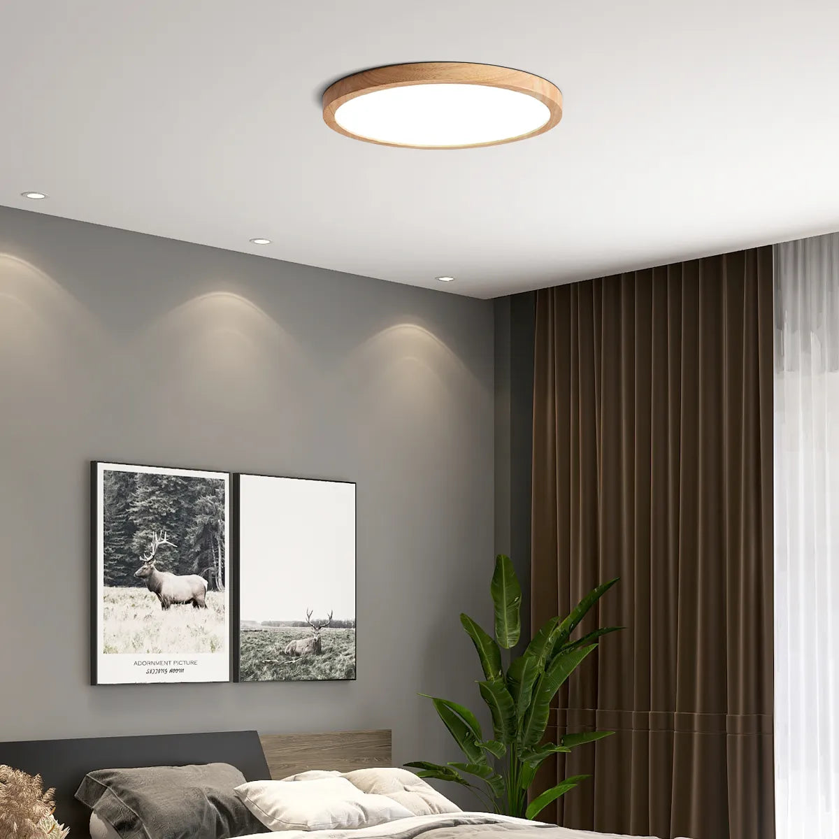 Wabi-sabi Modern Round Dimmable Ceiling Light – Wood/Acrylic for Living Room - Flindria