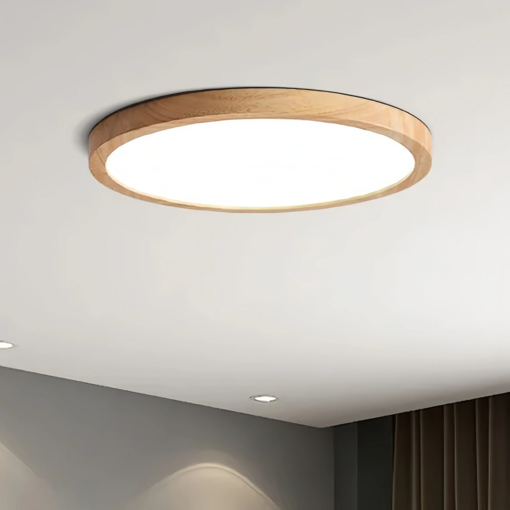 Wabi-sabi Modern Round Dimmable Ceiling Light – Wood/Acrylic for Living Room - Flindria