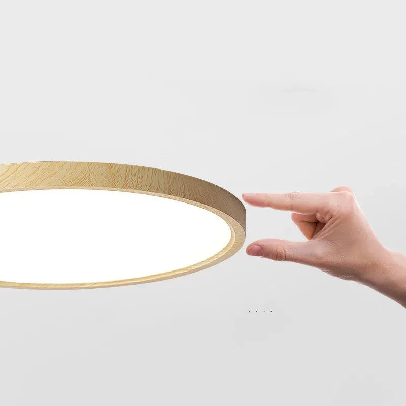 Wabi-sabi Modern Round Dimmable Ceiling Light – Wood/Acrylic for Living Room - Flindria