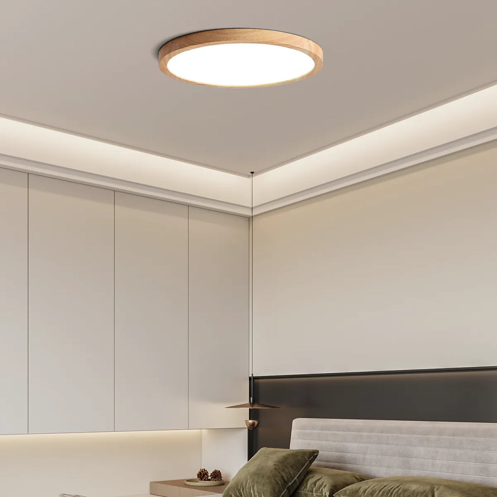 Wabi-sabi Modern Round Dimmable Ceiling Light – Wood/Acrylic for Living Room - Flindria