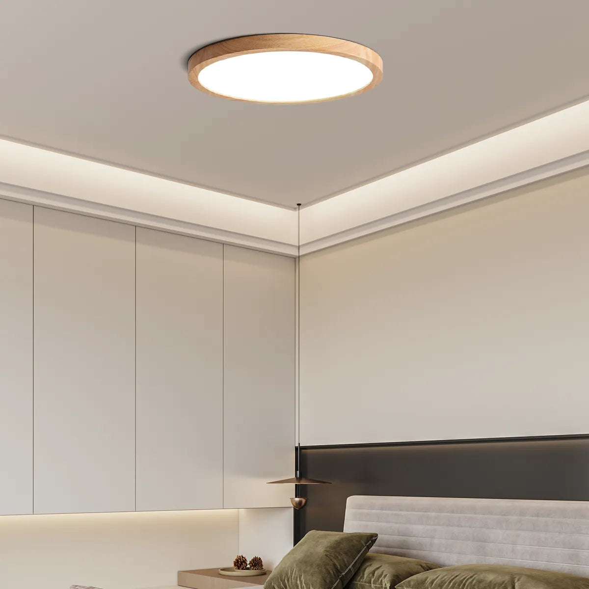 Wabi-sabi Modern Round Dimmable Ceiling Light – Wood/Acrylic for Living Room - Flindria