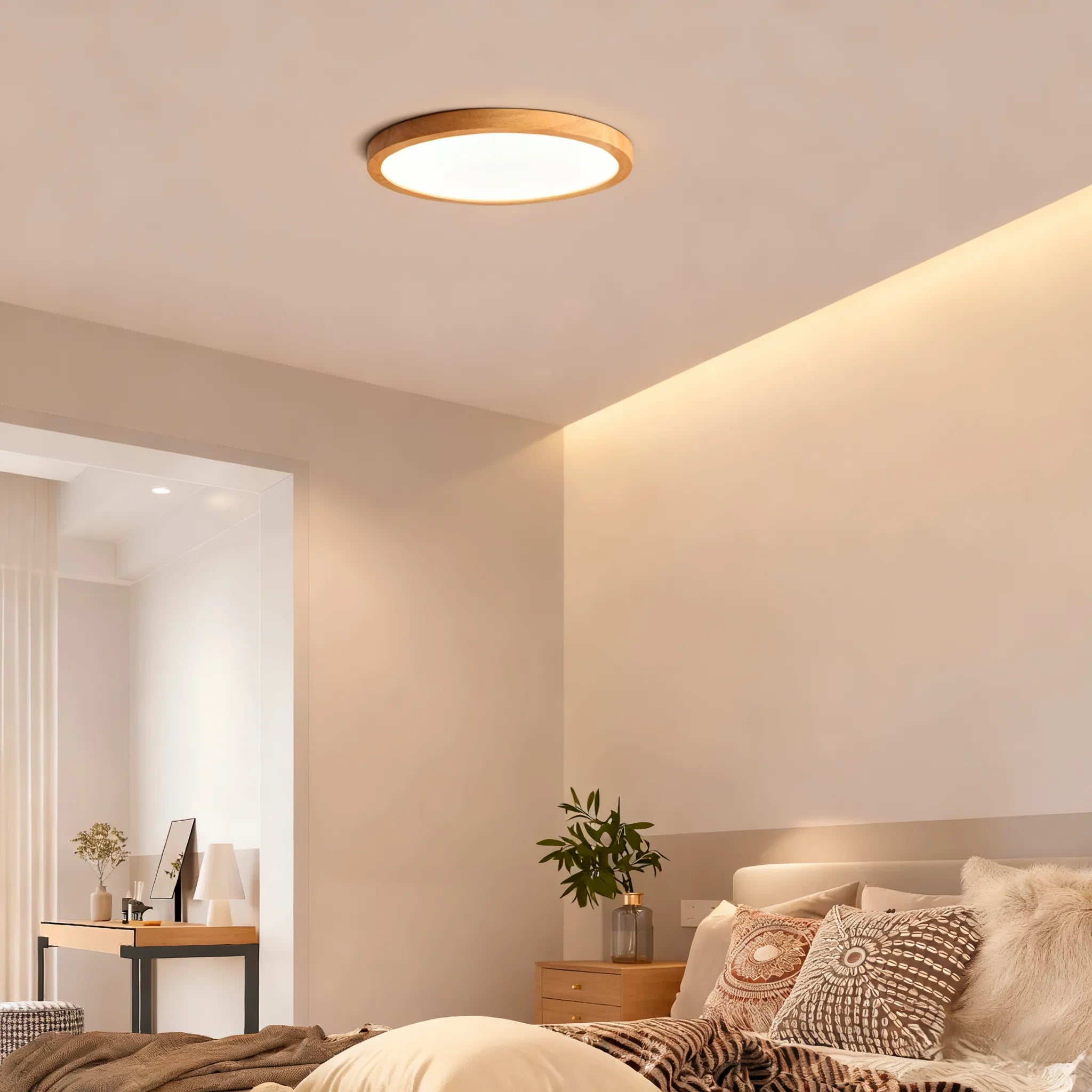 Wabi-sabi Modern Round Dimmable Ceiling Light – Wood/Acrylic for Living Room - Flindria