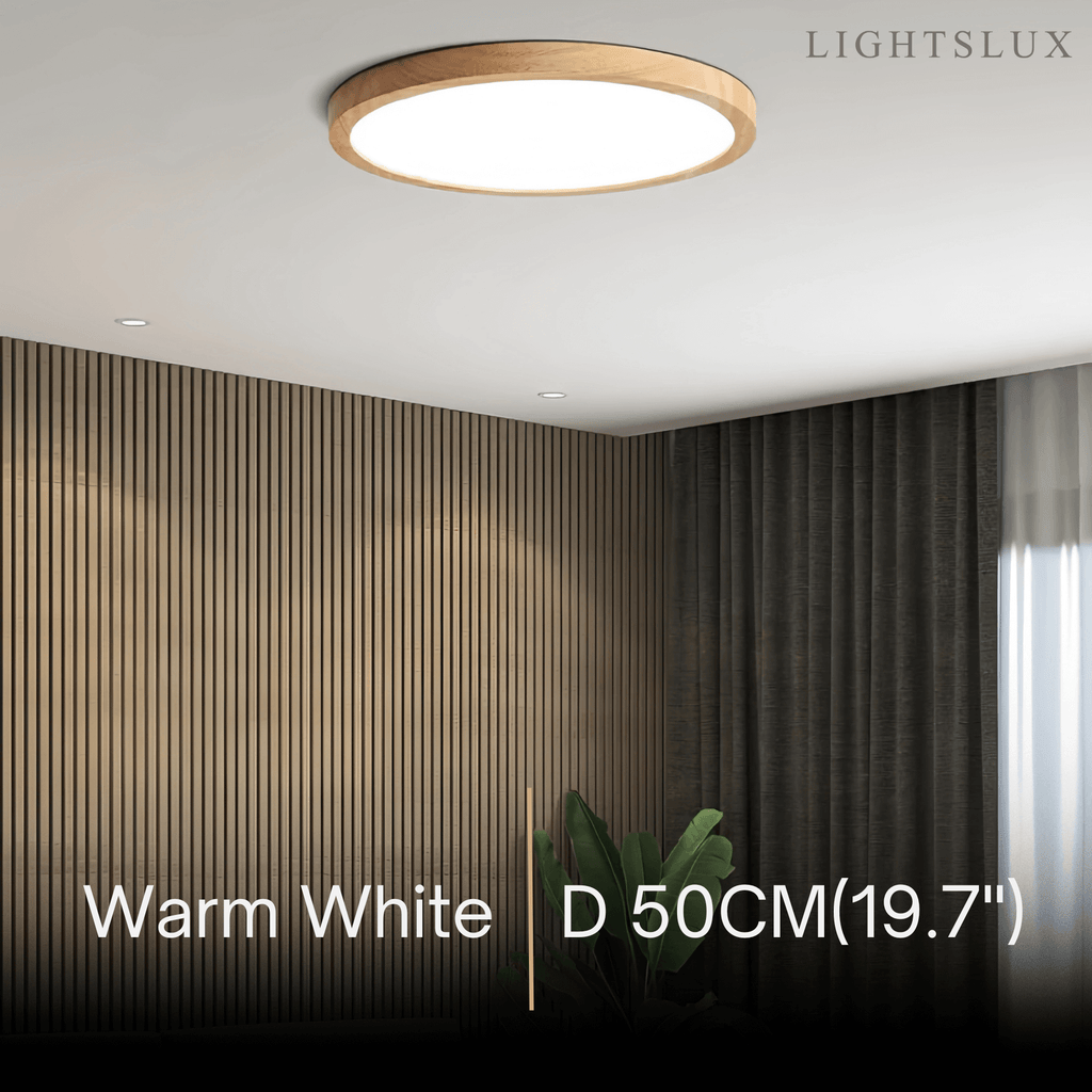 Wabi-sabi Modern Round Dimmable Ceiling Light – Wood/Acrylic for Living Room - Flindria