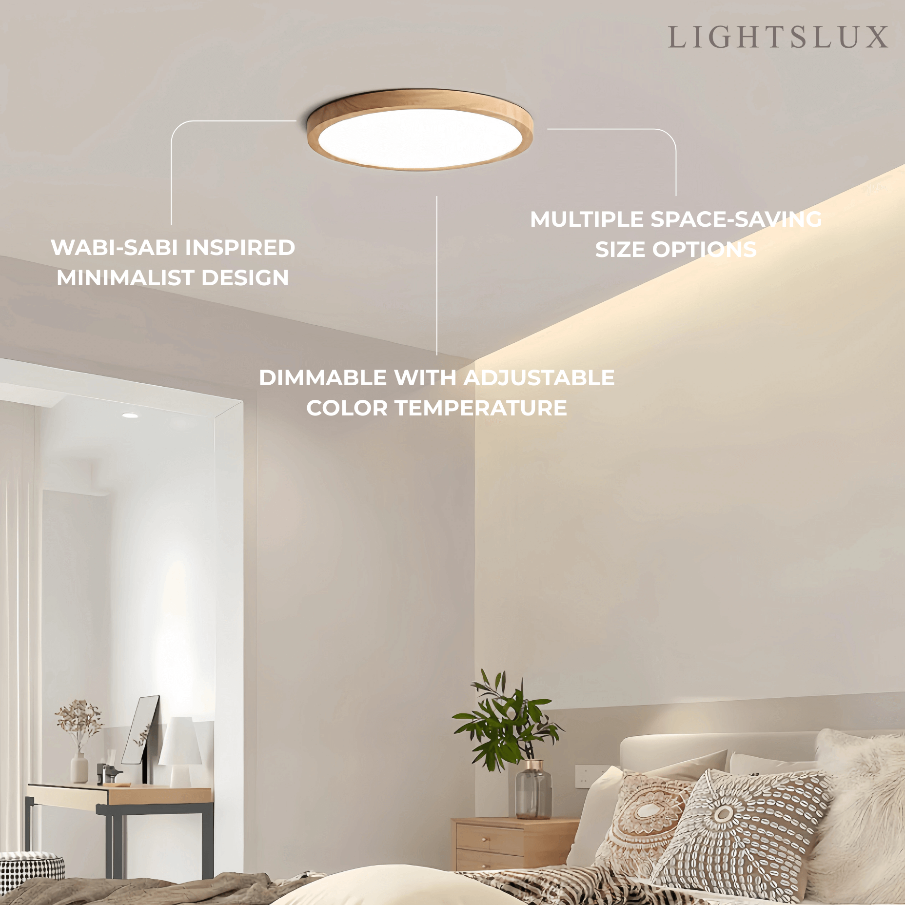 Wabi-sabi Modern Round Dimmable Ceiling Light – Wood/Acrylic for Living Room - Flindria