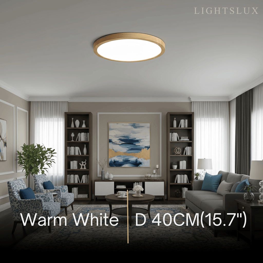 Wabi-sabi Modern Round Dimmable Ceiling Light – Wood/Acrylic for Living Room - Flindria