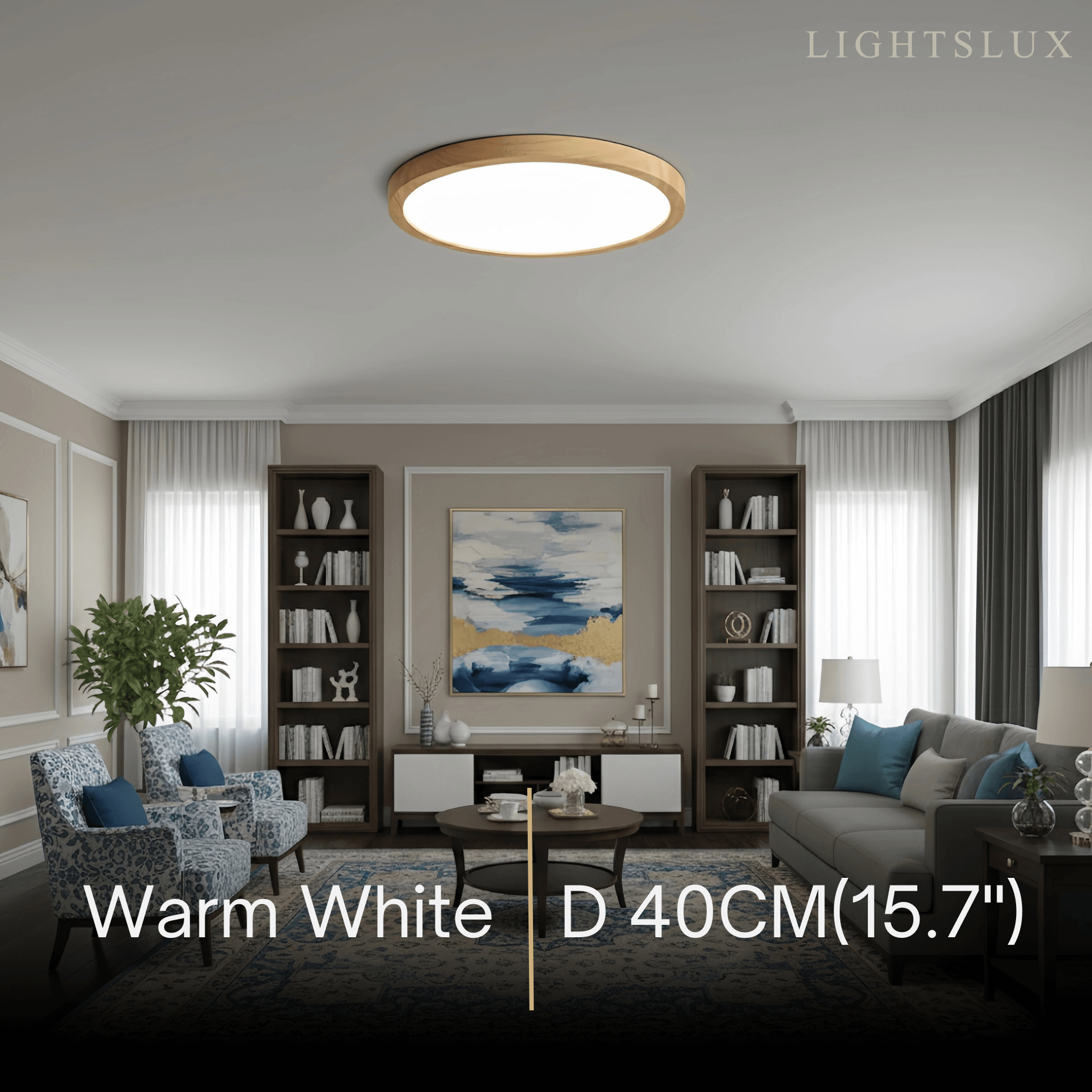 Wabi-sabi Modern Round Dimmable Ceiling Light – Wood/Acrylic for Living Room - Flindria