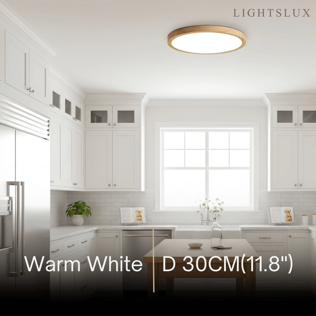 Wabi-sabi Modern Round Dimmable Ceiling Light – Wood/Acrylic for Living Room - Flindria