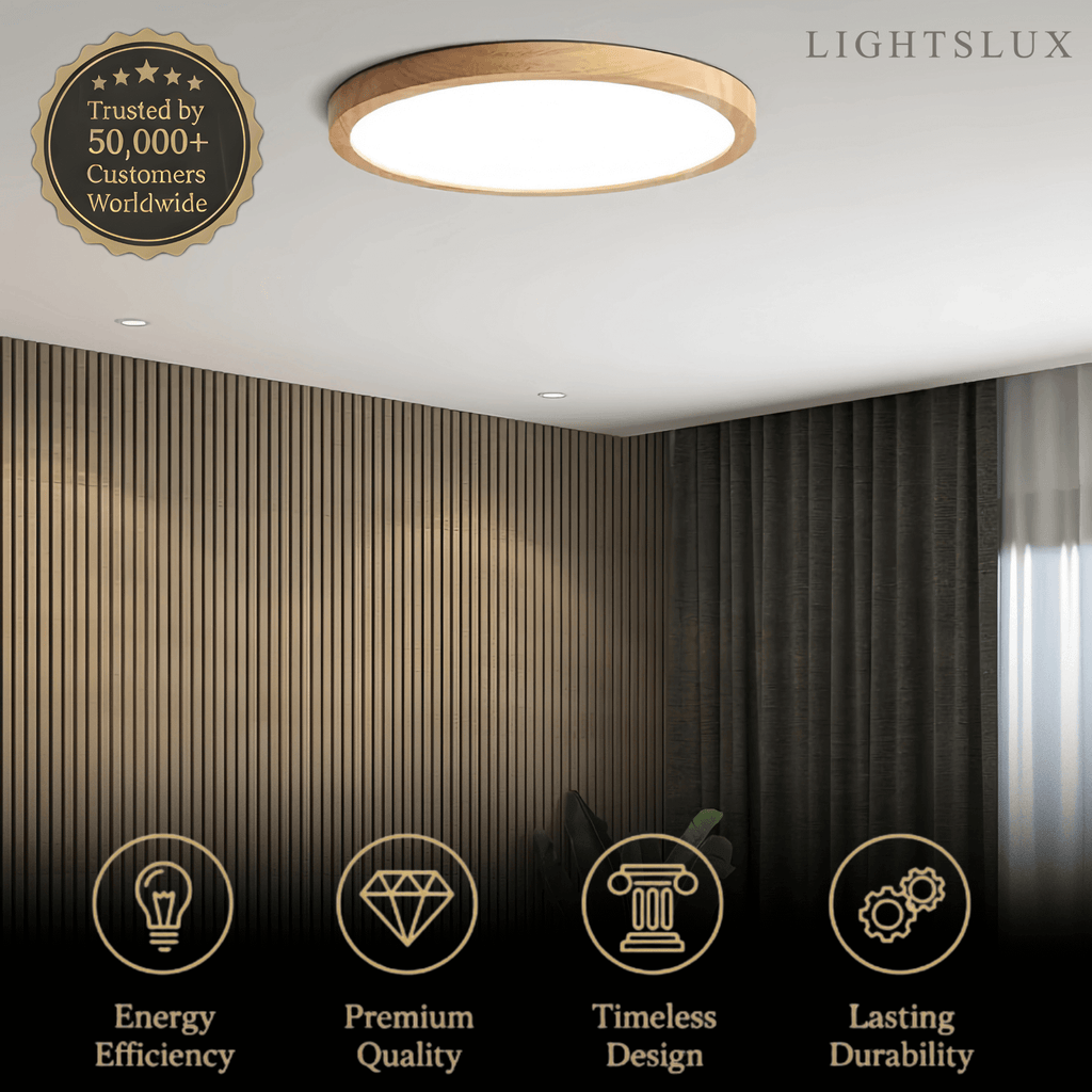 Wabi-sabi Modern Round Dimmable Ceiling Light – Wood/Acrylic for Living Room - Flindria