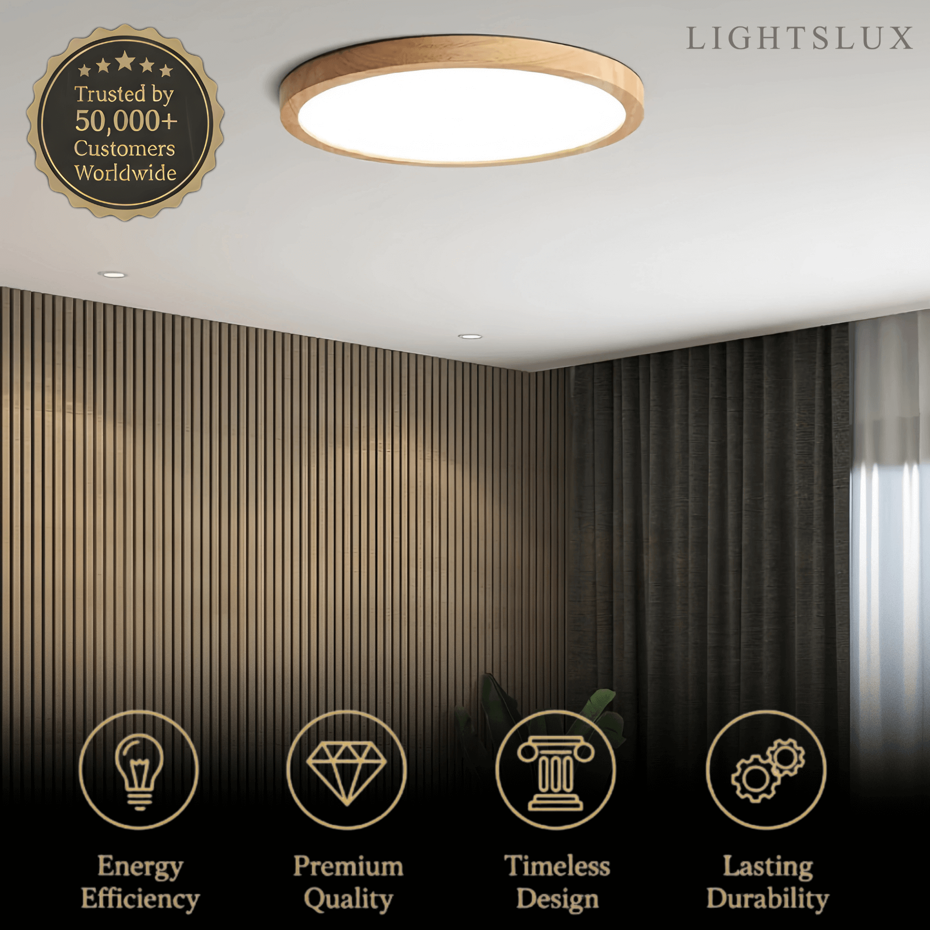 Wabi-sabi Modern Round Dimmable Ceiling Light – Wood/Acrylic for Living Room - Flindria