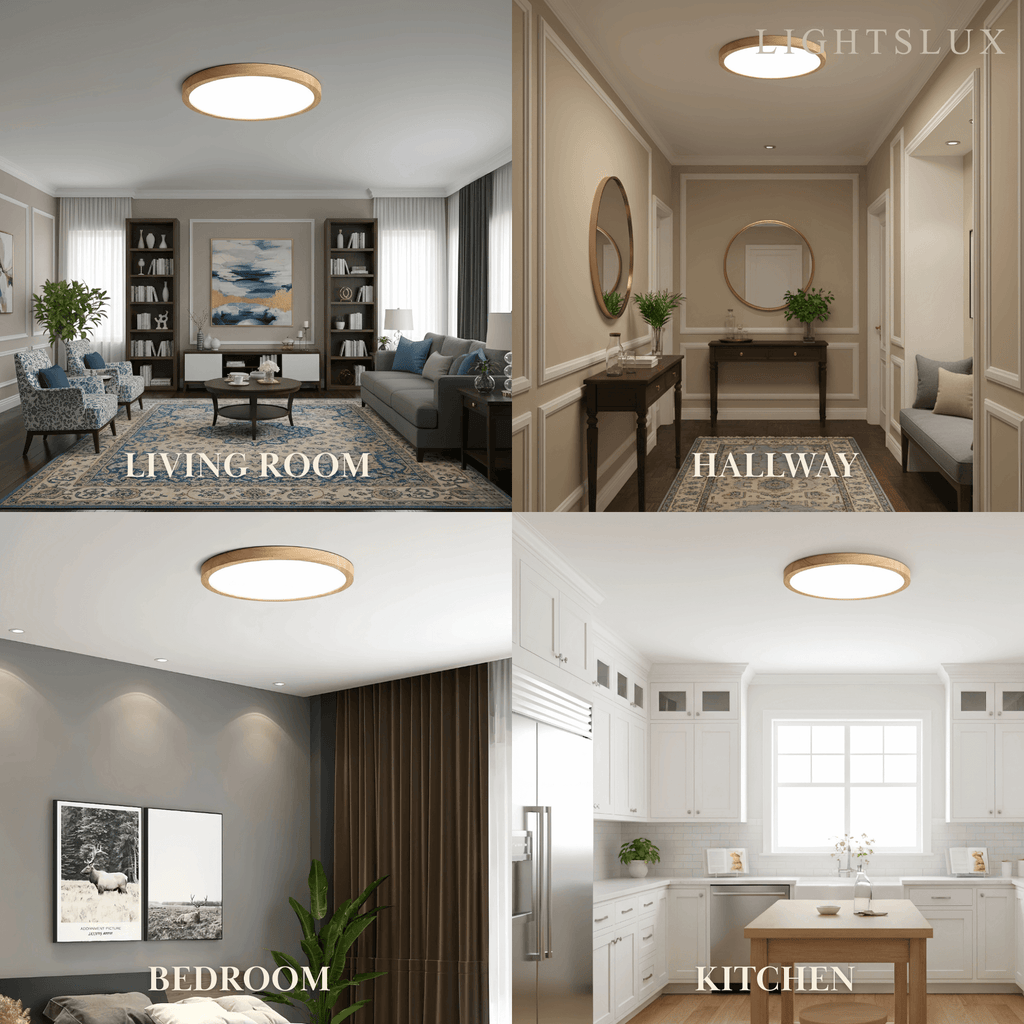 Wabi-sabi Modern Round Dimmable Ceiling Light – Wood/Acrylic for Living Room - Flindria