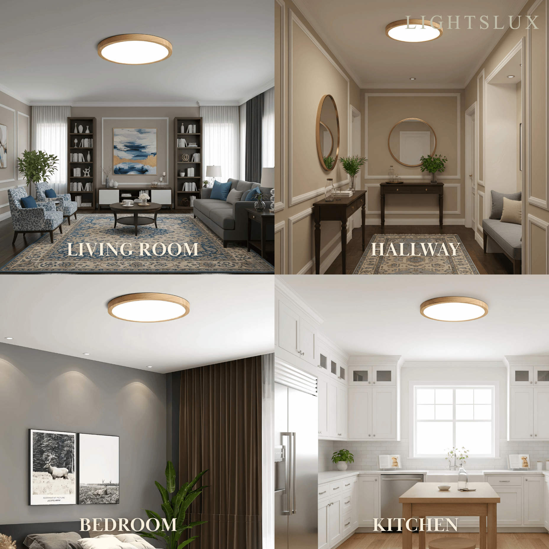 Wabi-sabi Modern Round Dimmable Ceiling Light – Wood/Acrylic for Living Room - Flindria