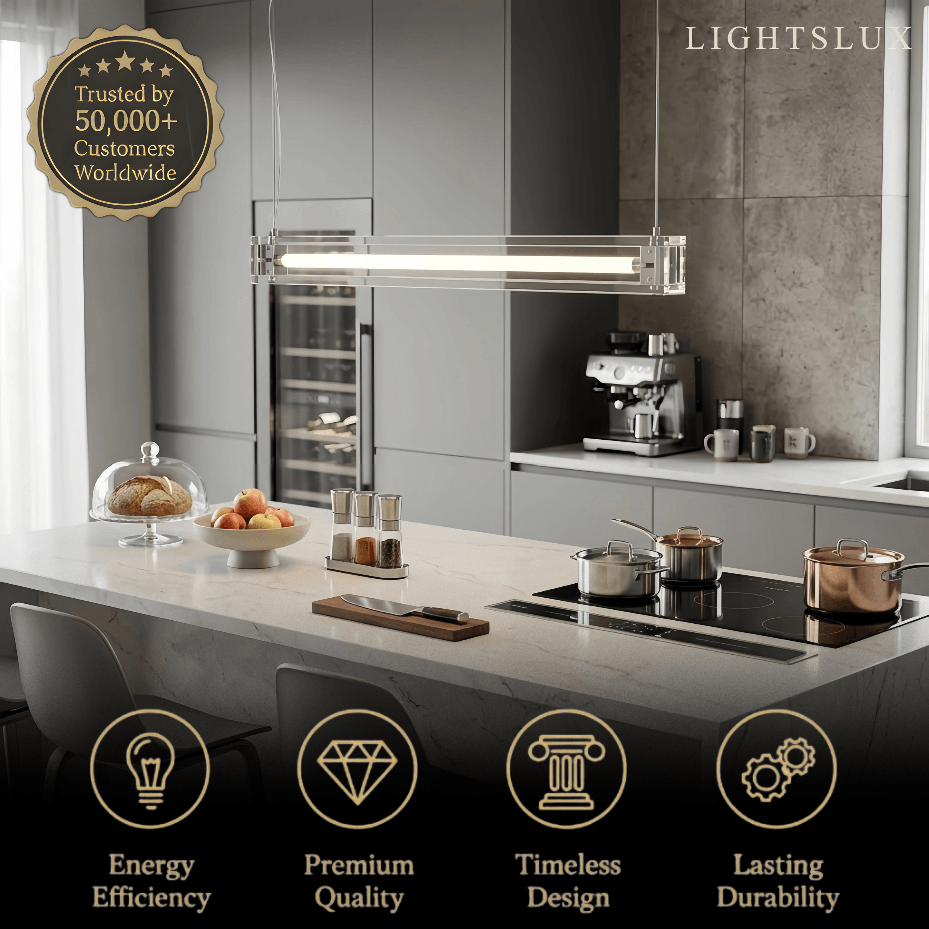 Minimalist Linear Pendant Light — Clear Glass & Metal for Living/Dining Room - Flindria