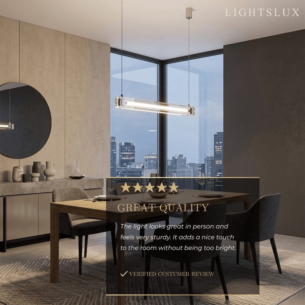 Minimalist Linear Pendant Light — Clear Glass & Metal for Living/Dining Room - Flindria