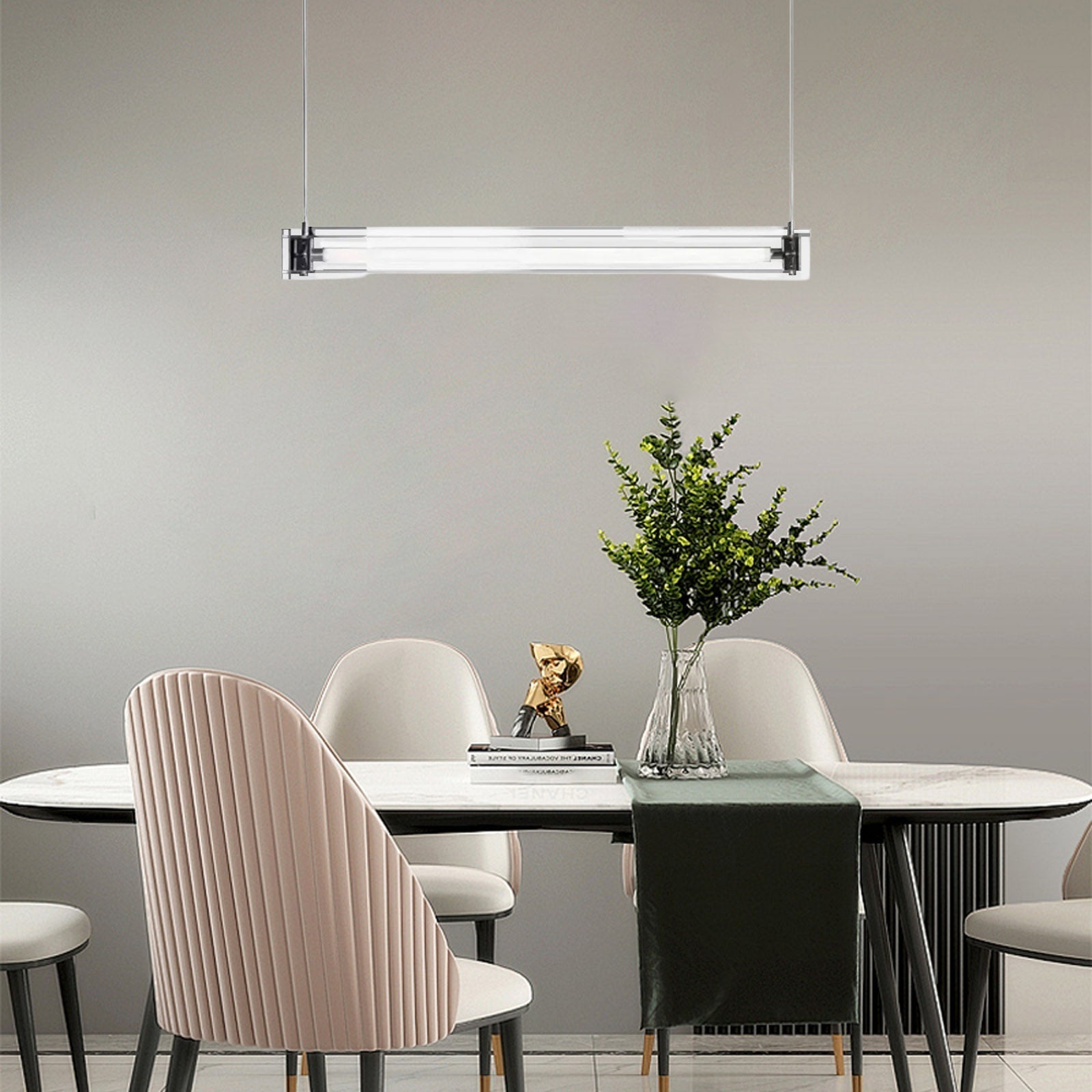 Minimalist Linear Pendant Light — Clear Glass & Metal for Living/Dining Room - Flindria