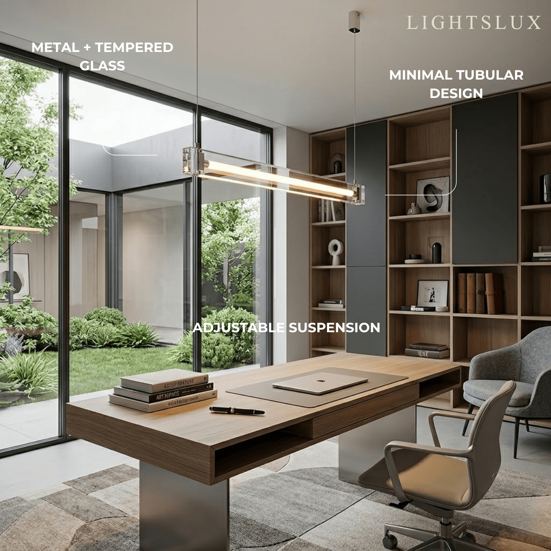 Minimalist Linear Pendant Light — Clear Glass & Metal for Living/Dining Room - Flindria