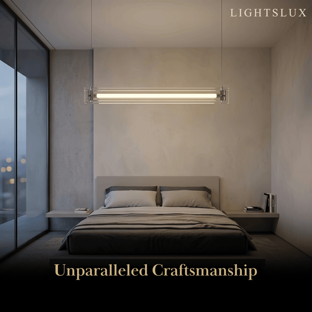 Minimalist Linear Pendant Light — Clear Glass & Metal for Living/Dining Room - Flindria
