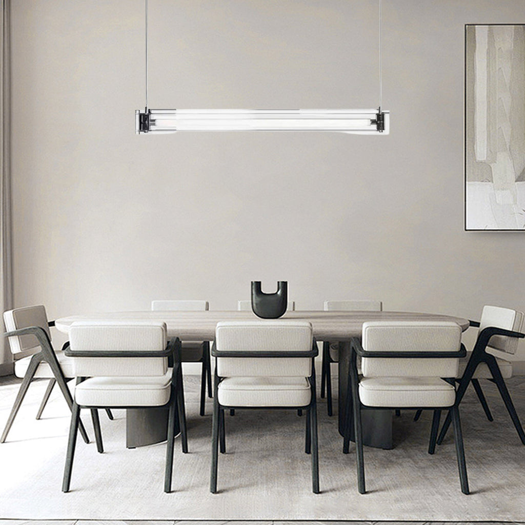 Minimalist Linear Pendant Light — Clear Glass & Metal for Living/Dining Room - Flindria