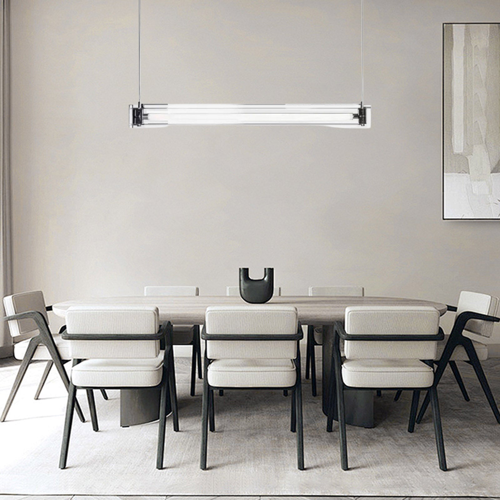 Minimalist Linear Pendant Light — Clear Glass & Metal for Living/Dining Room - Flindria