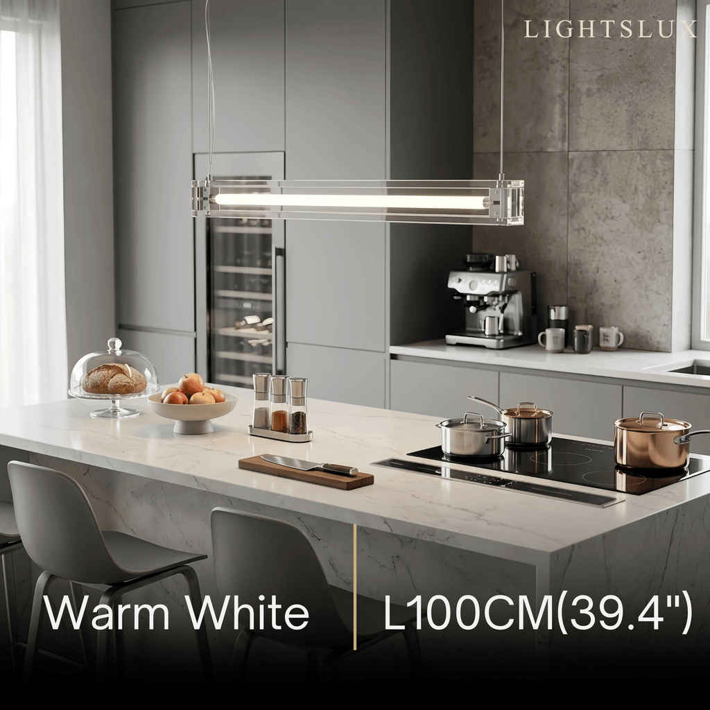 Minimalist Linear Pendant Light — Clear Glass & Metal for Living/Dining Room - Flindria