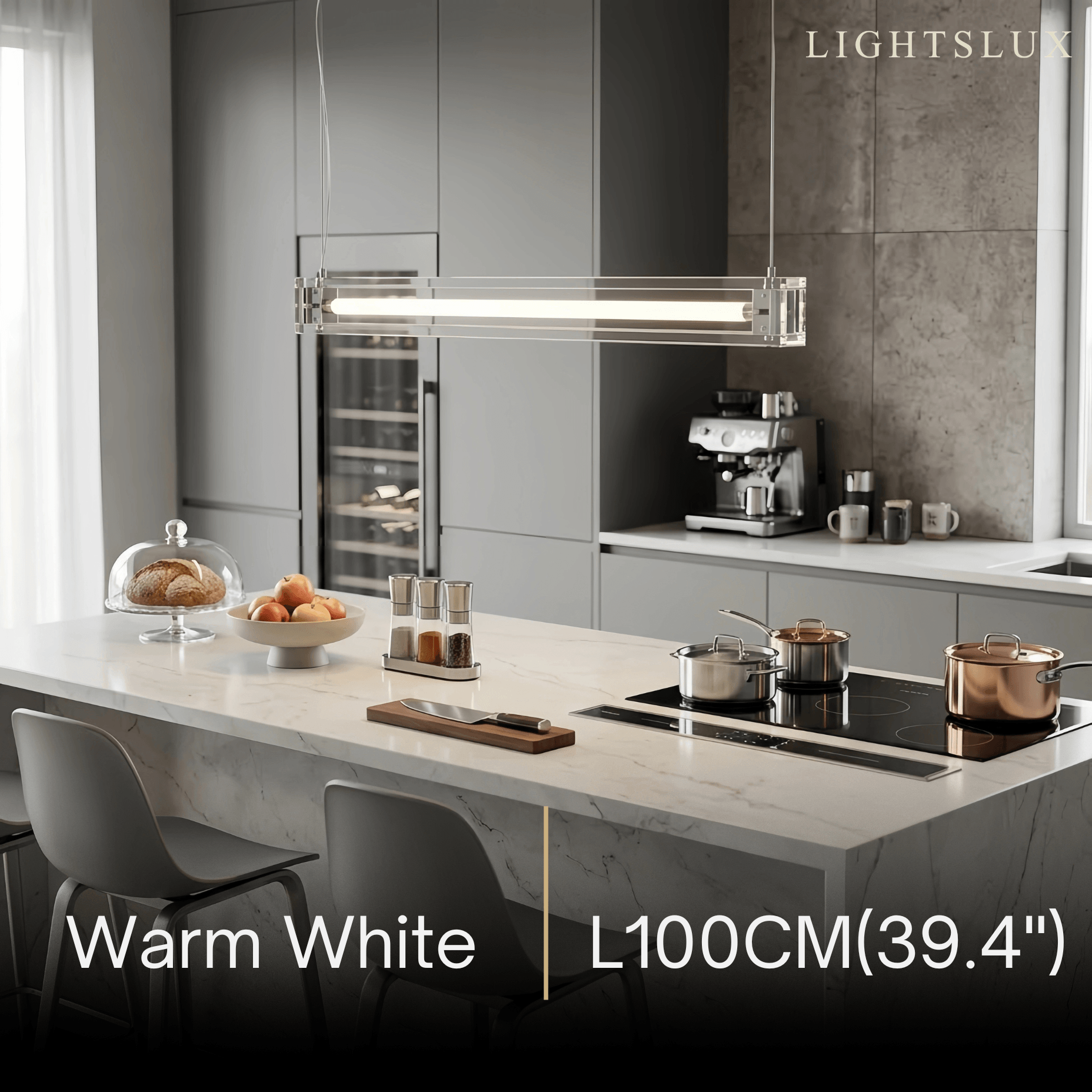 Minimalist Linear Pendant Light — Clear Glass & Metal for Living/Dining Room - Flindria