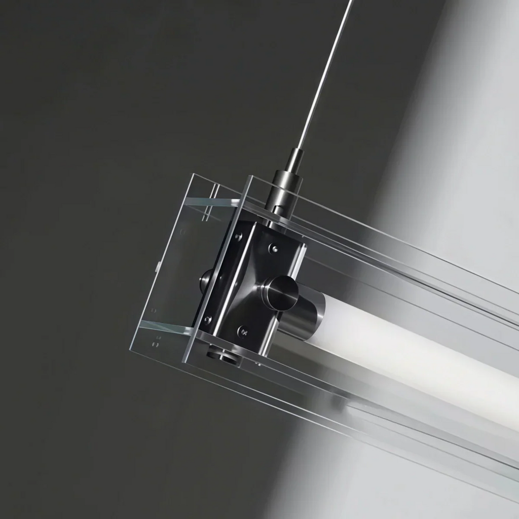 Minimalist Linear Pendant Light — Clear Glass & Metal for Living/Dining Room - Flindria