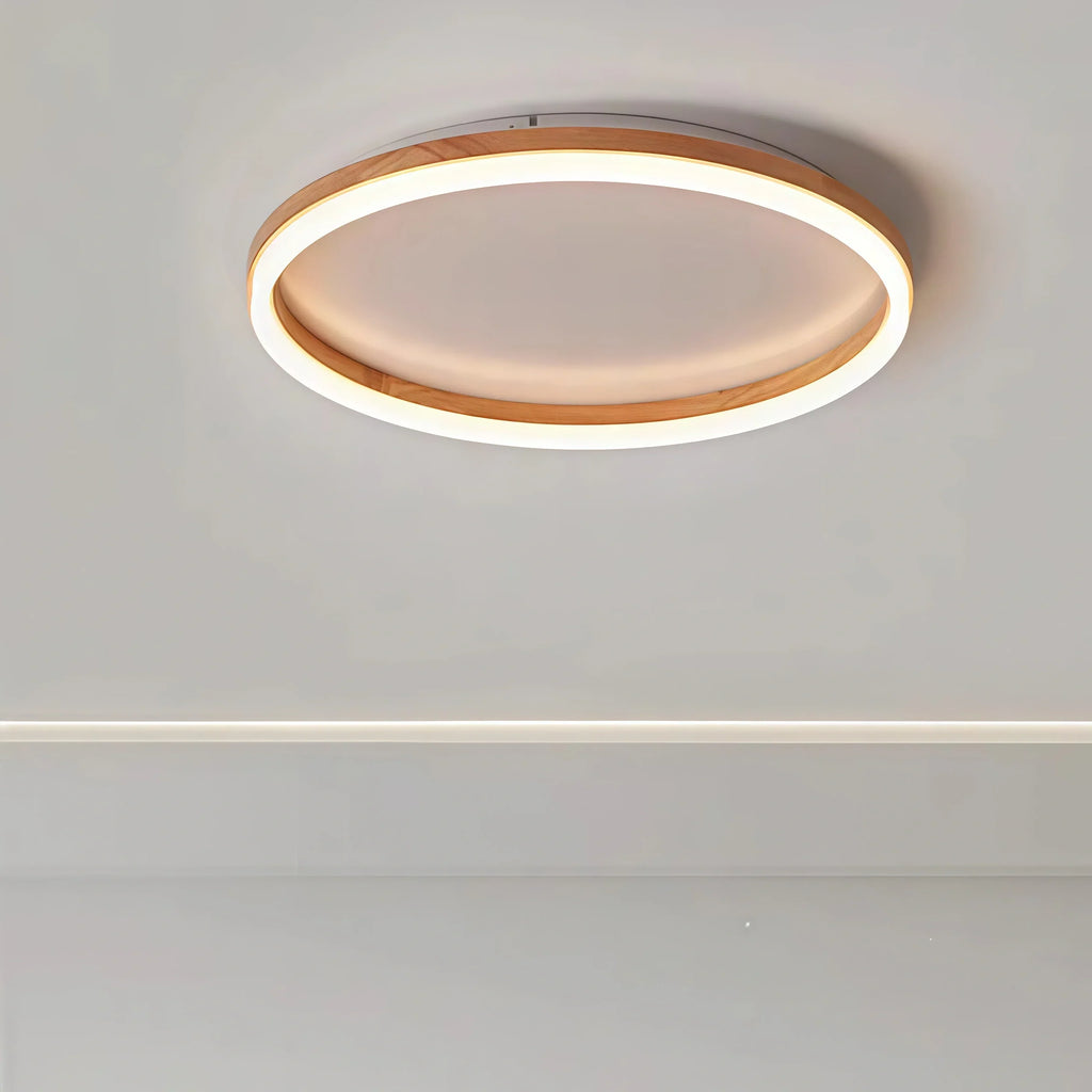 Minimalist Ring Dimmable Flush Mount Ceiling Light – Wood & Acrylic for Bedroom - Flindria