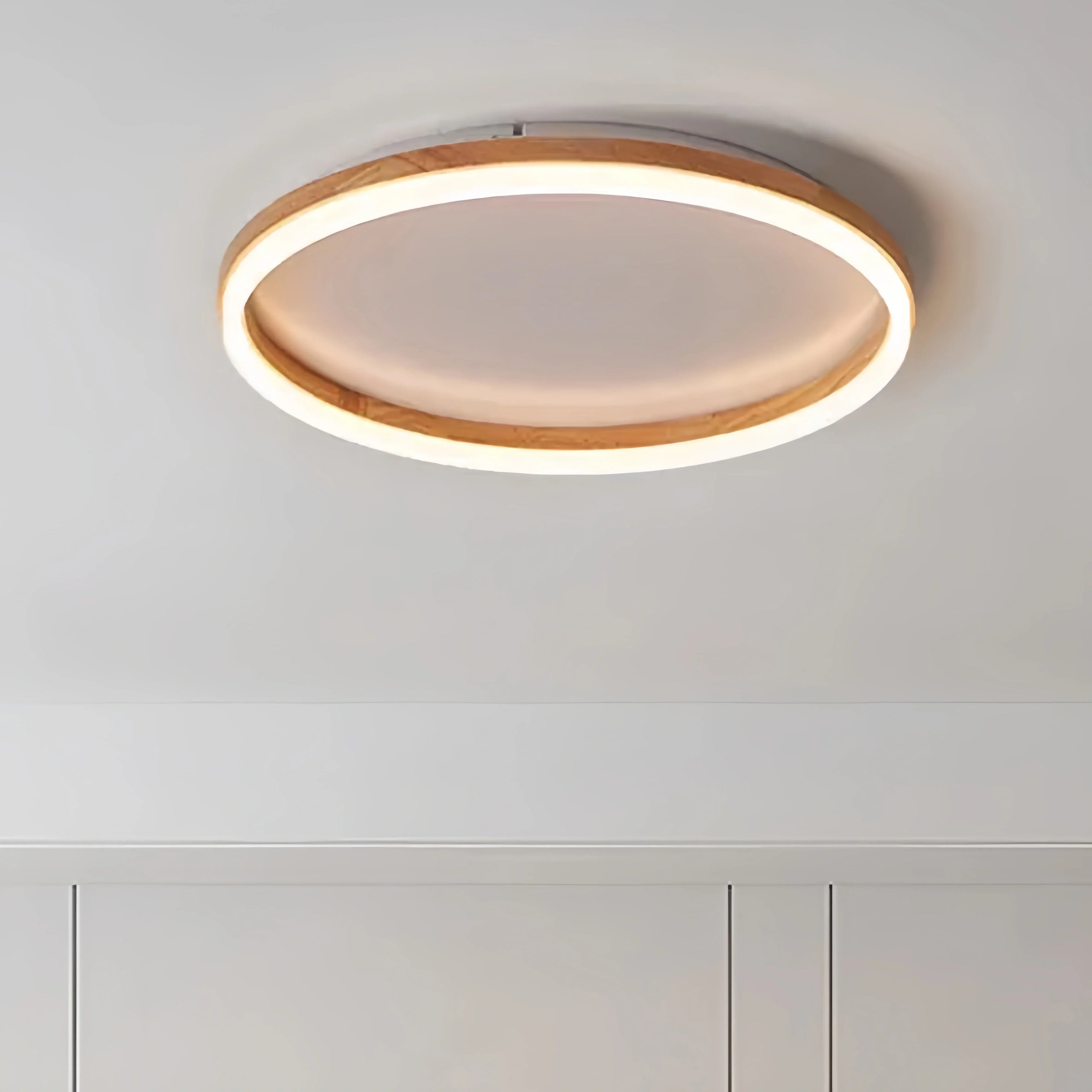 Minimalist Ring Dimmable Flush Mount Ceiling Light – Wood & Acrylic for Bedroom - Flindria