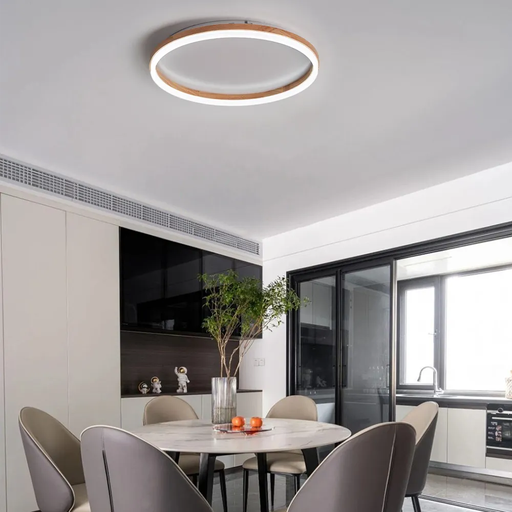 Minimalist Ring Dimmable Flush Mount Ceiling Light – Wood & Acrylic for Bedroom - Flindria