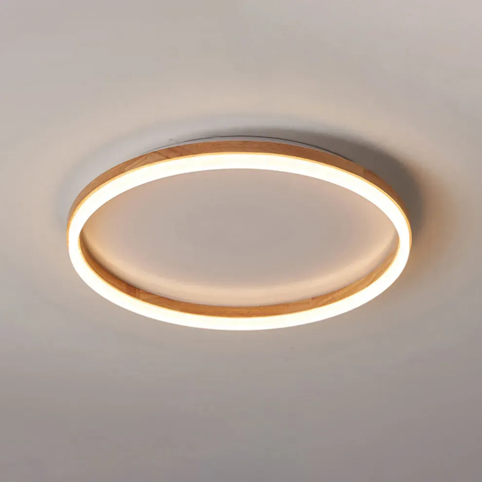 Minimalist Ring Dimmable Flush Mount Ceiling Light – Wood & Acrylic for Bedroom - Flindria