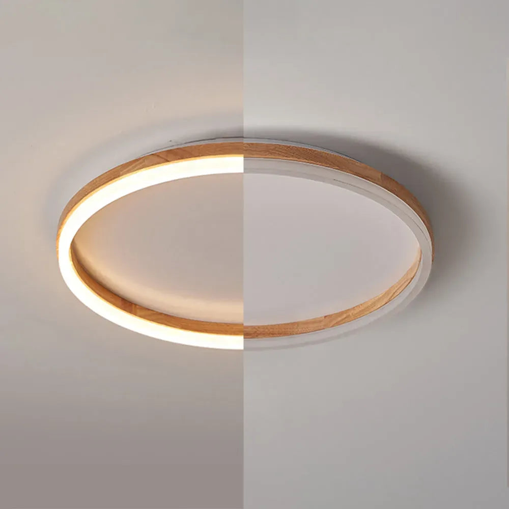 Minimalist Ring Dimmable Flush Mount Ceiling Light – Wood & Acrylic for Bedroom - Flindria