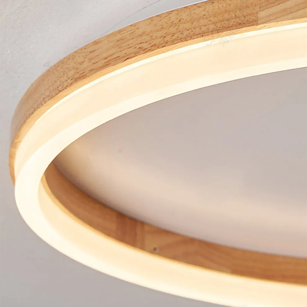 Minimalist Ring Dimmable Flush Mount Ceiling Light – Wood & Acrylic for Bedroom - Flindria