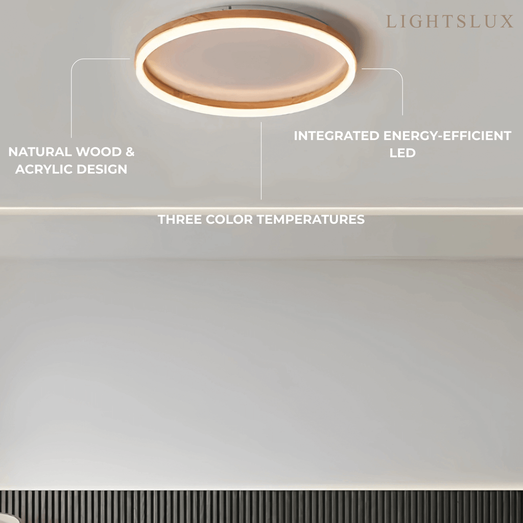 Minimalist Ring Dimmable Flush Mount Ceiling Light – Wood & Acrylic for Bedroom - Flindria