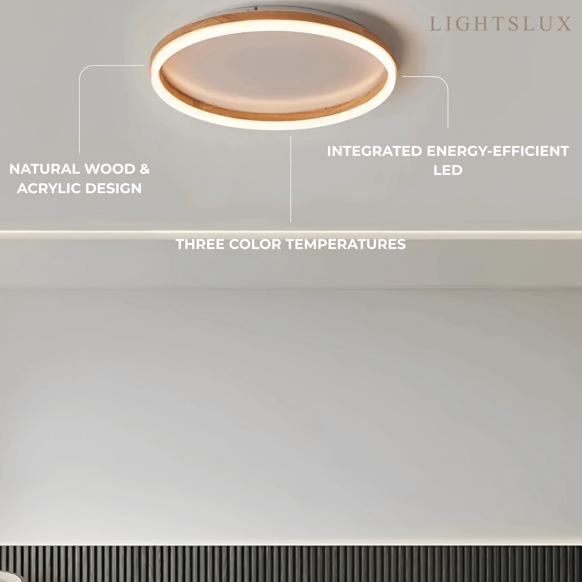 Minimalist Ring Dimmable Flush Mount Ceiling Light – Wood & Acrylic for Bedroom - Flindria