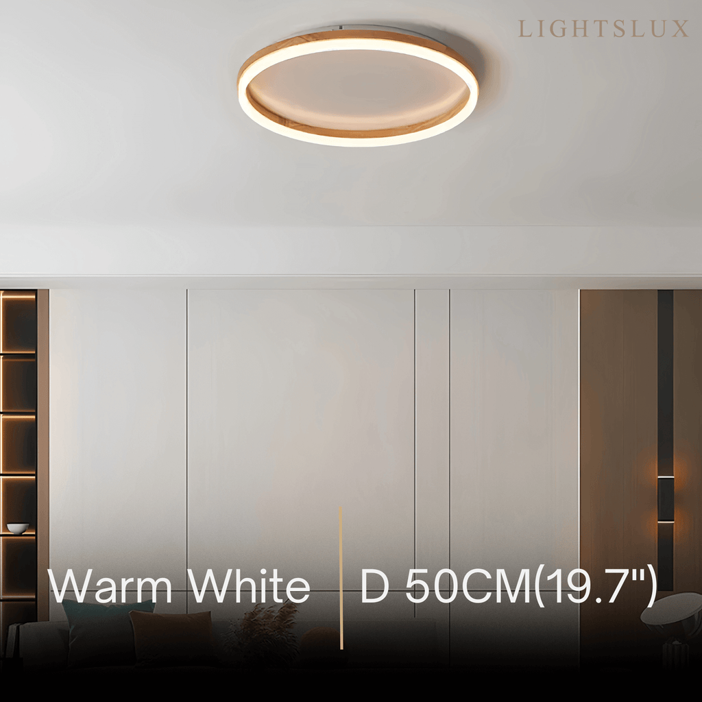 Minimalist Ring Dimmable Flush Mount Ceiling Light – Wood & Acrylic for Bedroom - Flindria