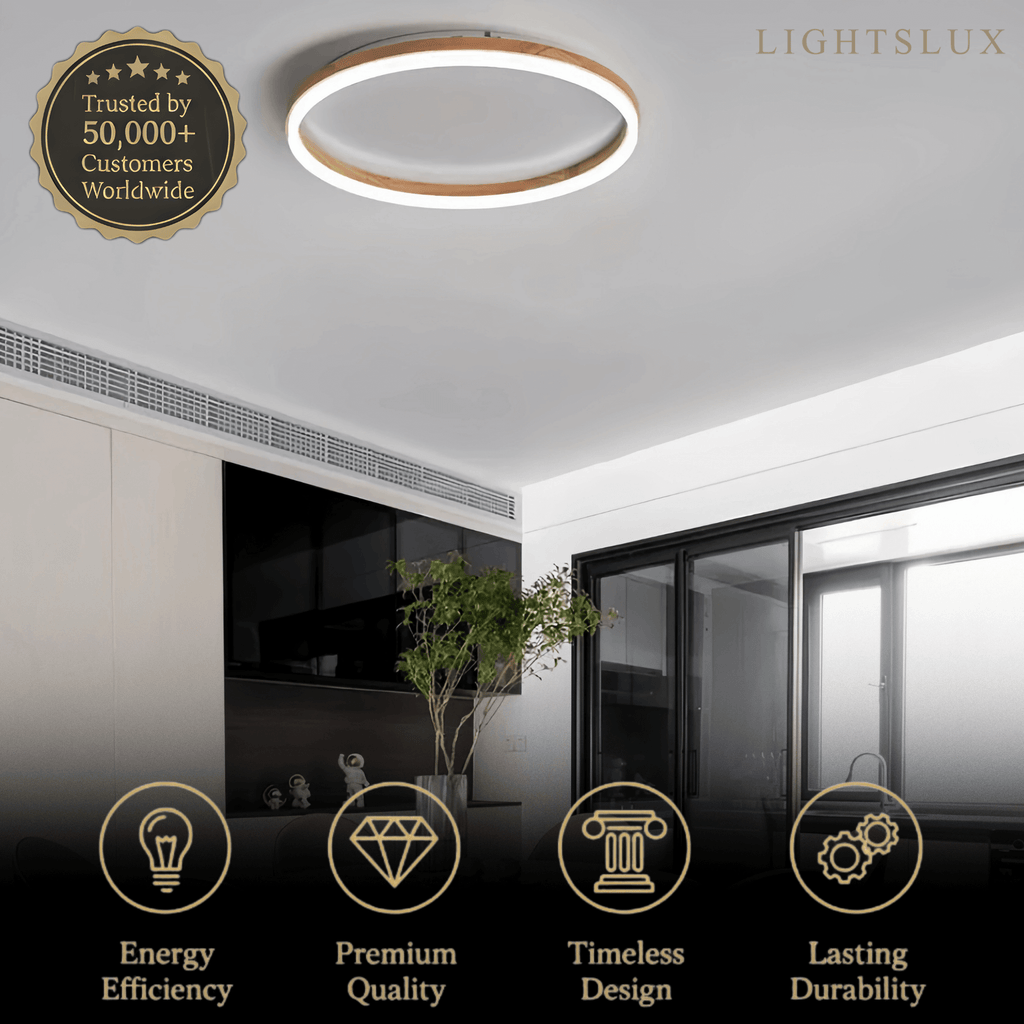 Minimalist Ring Dimmable Flush Mount Ceiling Light – Wood & Acrylic for Bedroom - Flindria