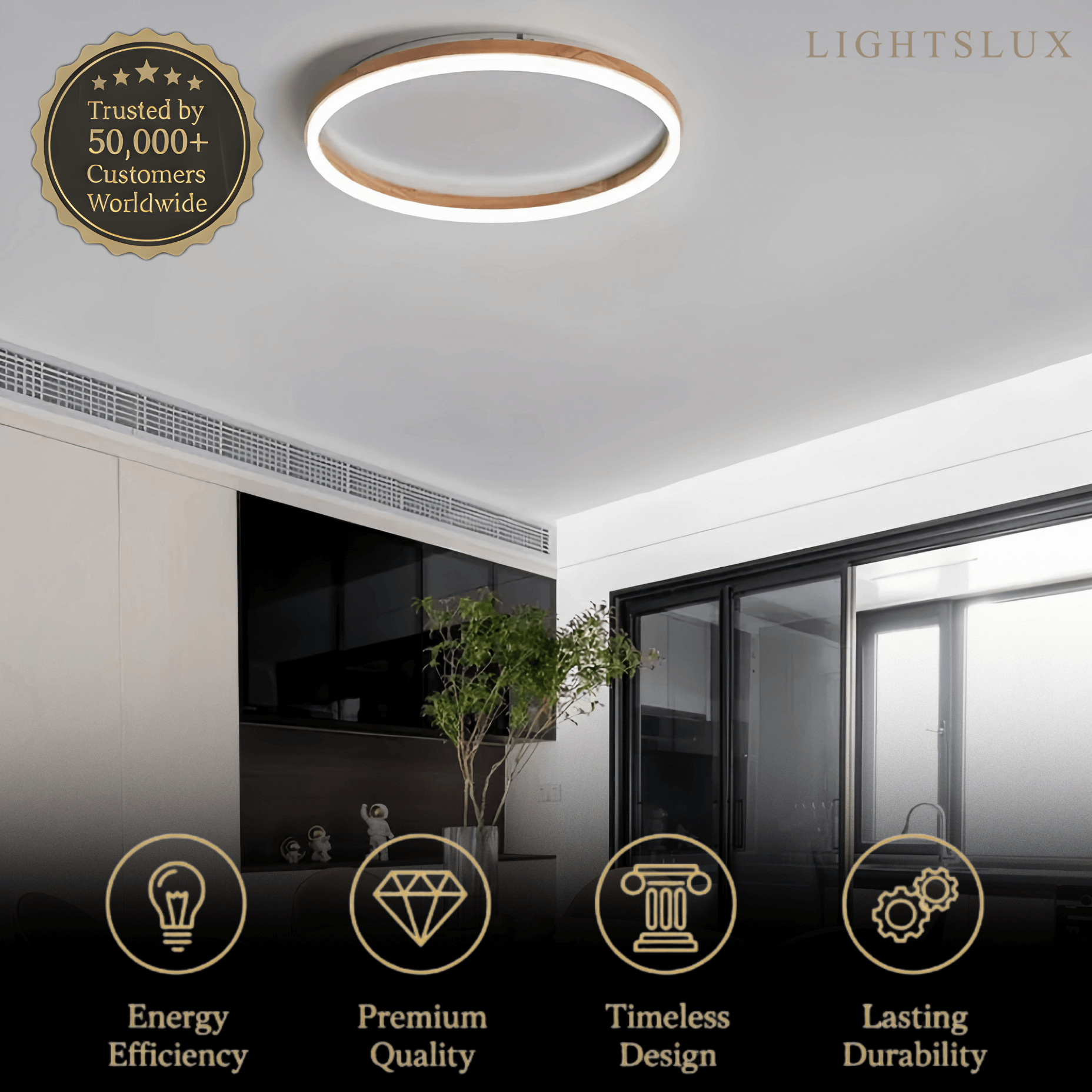 Minimalist Ring Dimmable Flush Mount Ceiling Light – Wood & Acrylic for Bedroom - Flindria