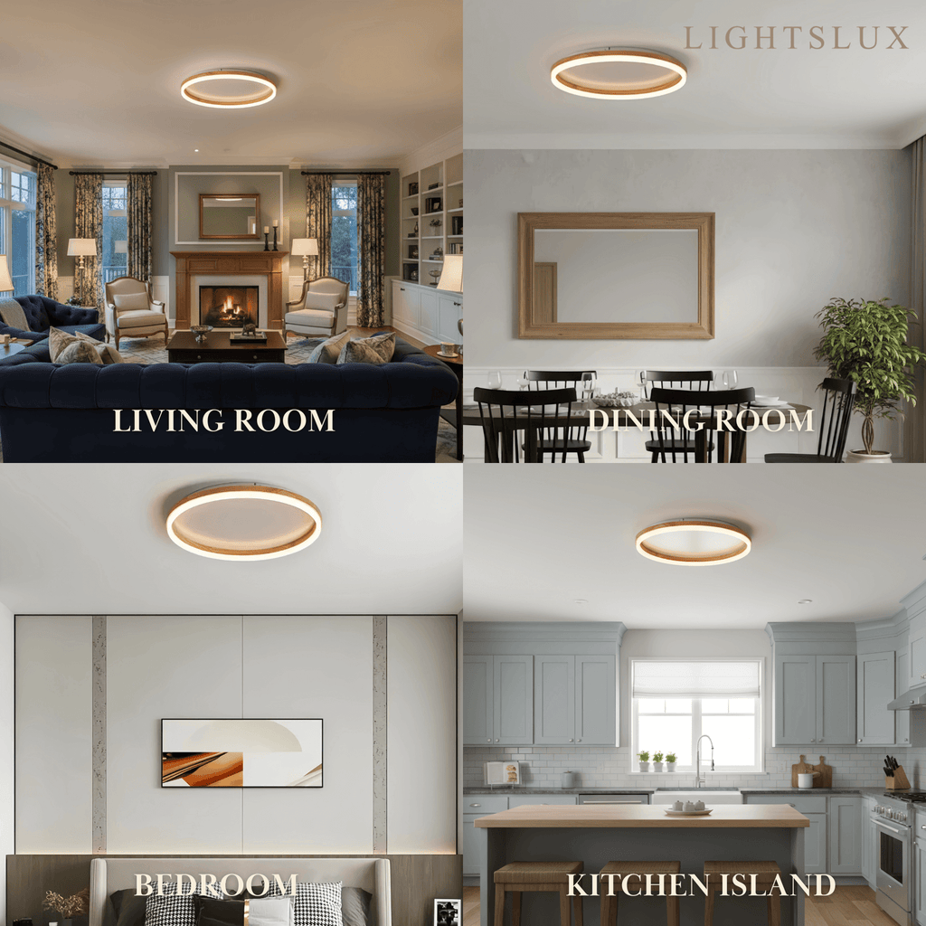 Minimalist Ring Dimmable Flush Mount Ceiling Light – Wood & Acrylic for Bedroom - Flindria