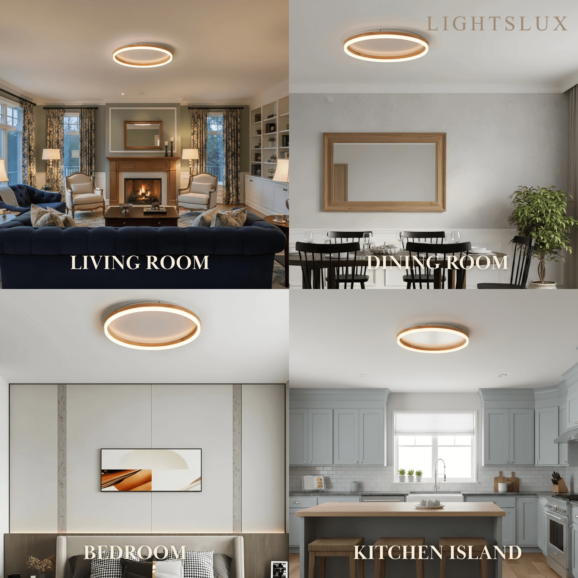 Minimalist Ring Dimmable Flush Mount Ceiling Light – Wood & Acrylic for Bedroom - Flindria