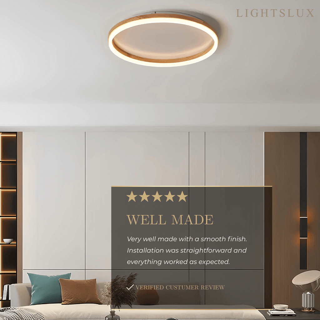 Minimalist Ring Dimmable Flush Mount Ceiling Light – Wood & Acrylic for Bedroom - Flindria