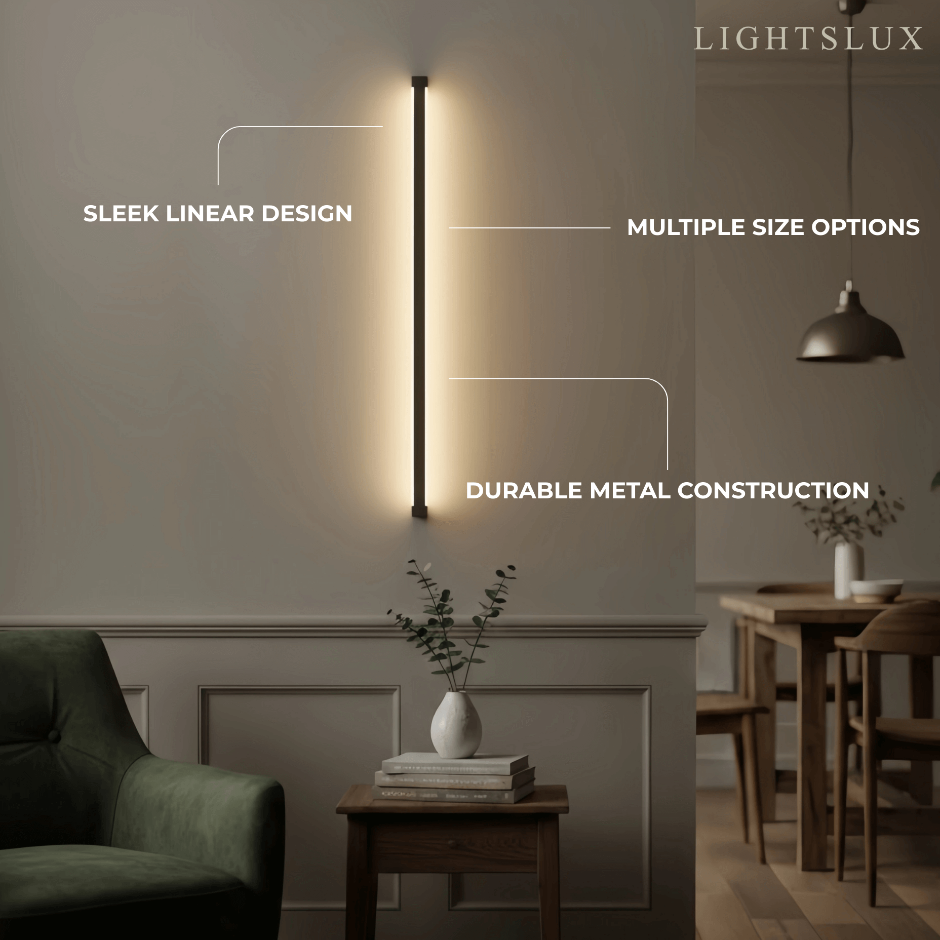 Modern Linear LED Wall Lamp – Black Wall-Mounted Light for Living Room - Flindria
