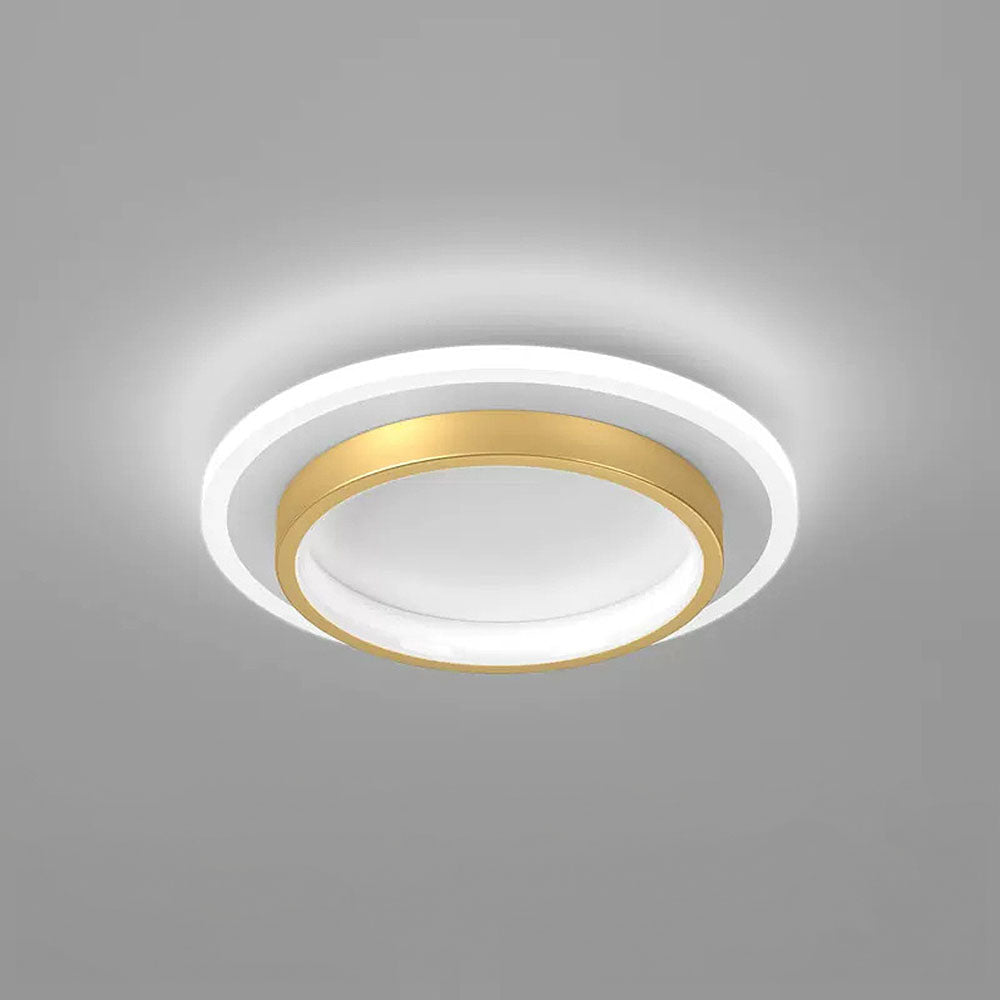 ラウンドLEDシーリングライト — 発光ハローリングアクセント、メタル＆アクリルハウジング、薄型フラッシュマウント