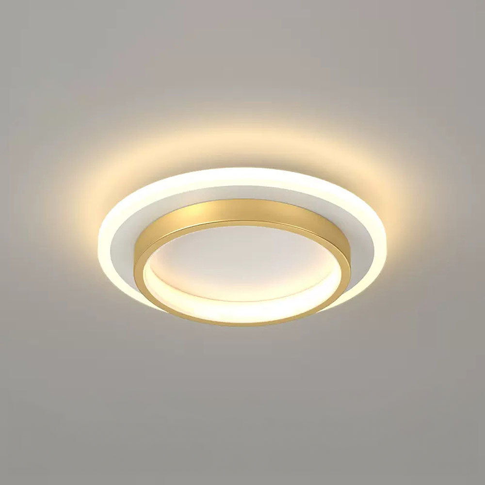 ラウンドLEDシーリングライト — 発光ハローリングアクセント、メタル＆アクリルハウジング、薄型フラッシュマウント